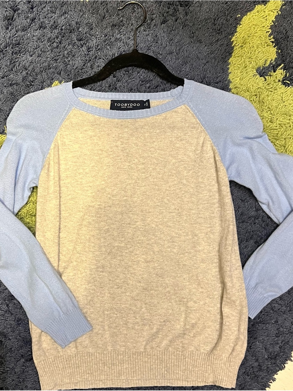 Toobydoo Heather Gray Body with Light Blue Raglan Sleeve Sweater